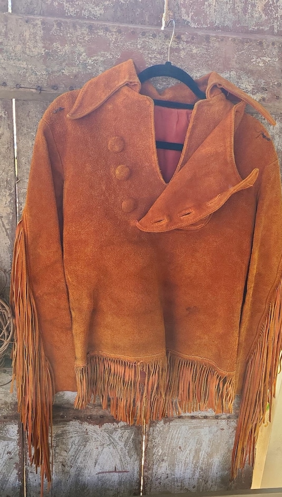 Vintage 60's Cowboy Suede Fringe Coat Poncho - image 1