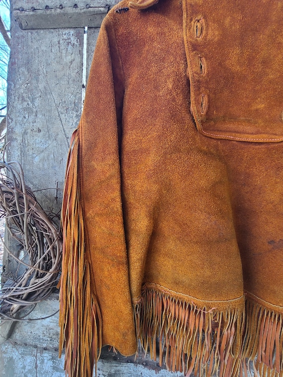 Vintage 60's Cowboy Suede Fringe Coat Poncho - image 2