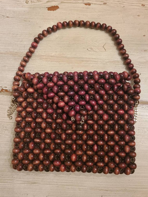 Vintage Walborg Wood Bead "Envelope" Hand Bag