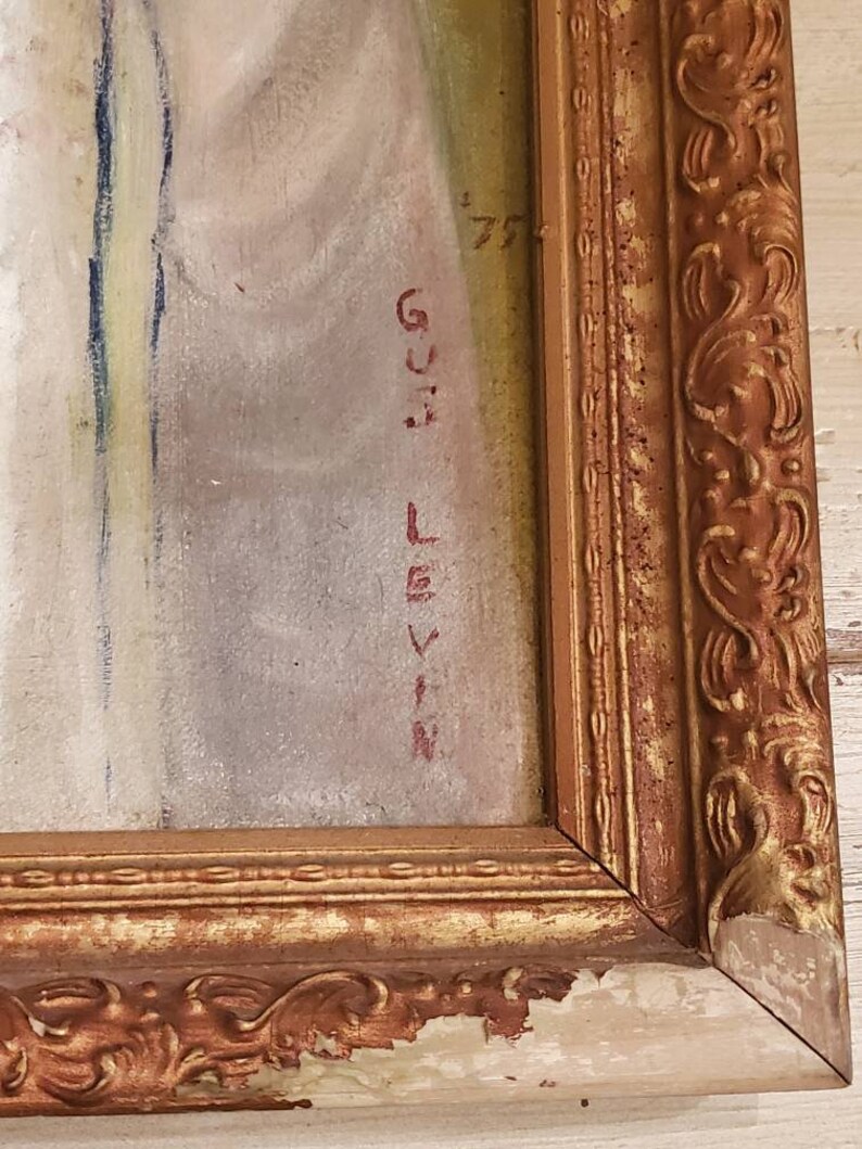 Vintage Religious Painting of Rabbi and Torah Scrolls