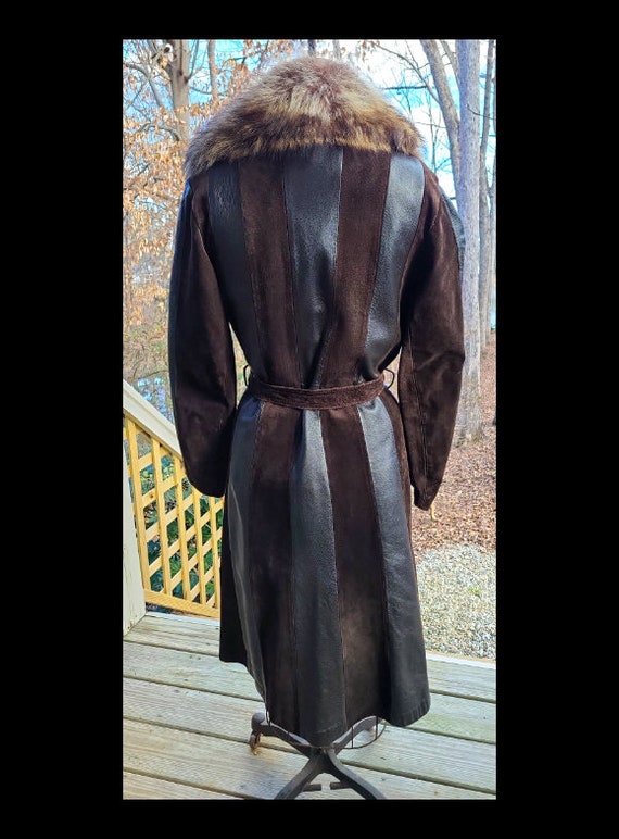 Vintage 70s Leather and Suede Racoon Fur Trimmed … - image 2