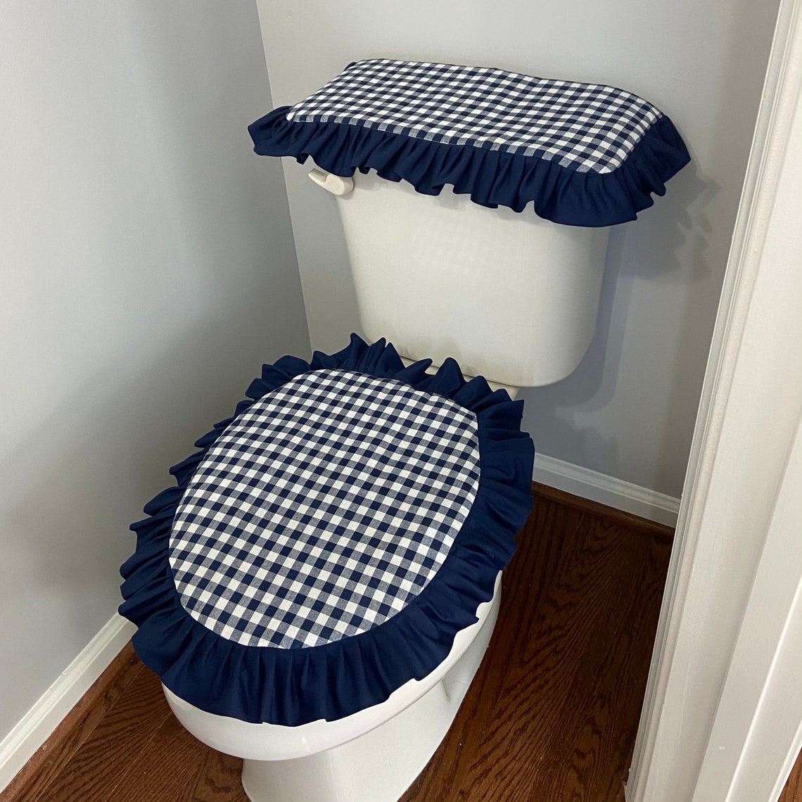 Navy Blue Buffalo Check Toilet Seat Cover Toilet Paper Cover Etsy