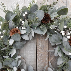 Winter Lambs Ear Wreath for Front Door, Eucalyptus and Cedar Christmas ...