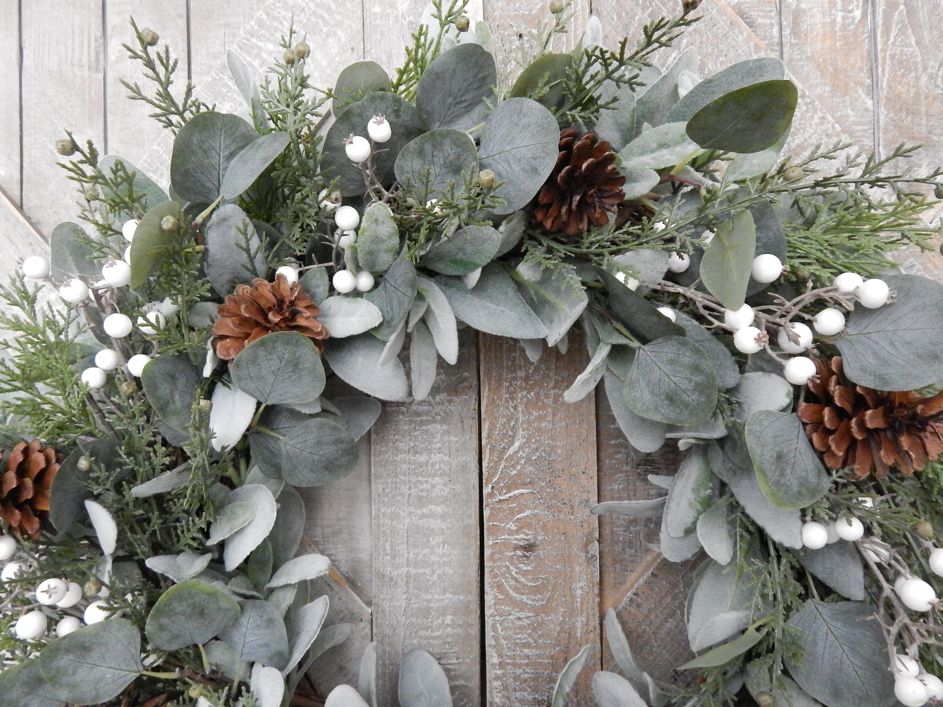 Winter Lambs Ear Wreath for Front Door, Eucalyptus and Cedar Christmas ...