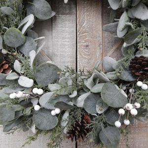 Winter Lambs Ear Wreath for Front Door, Eucalyptus and Cedar Christmas ...