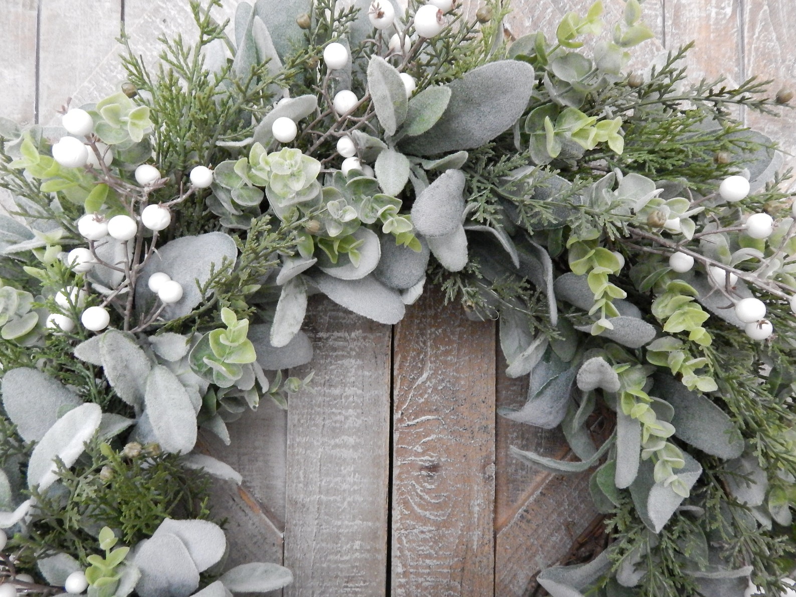 Winter Lambs Ear and White Berry Wreath, Eucalyptus and Cedar Christmas ...