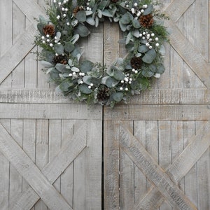 Winter Lambs Ear Wreath for Front Door, Eucalyptus and Cedar Christmas ...