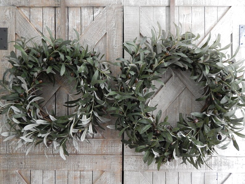 Olive Front Door Wreath Rustic Fall Greenery Wreath Year Etsy