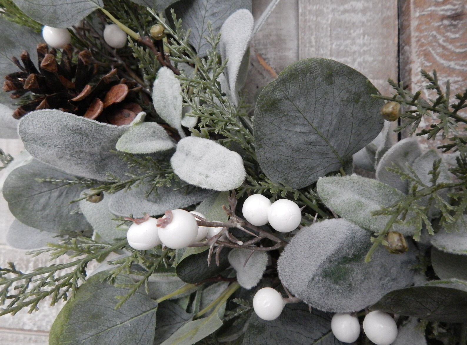 Winter Lambs Ear Wreath for Front Door, Eucalyptus and Cedar Christmas ...