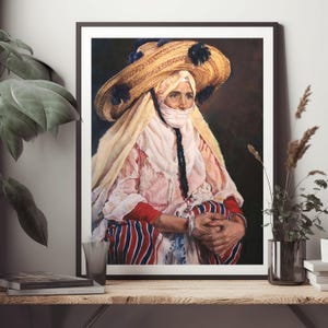 Ritratto di donna Amazigh | Arte berbera marocchina | Pittura a olio tradizionale | Download digitale | Decorazione murale etnica | Eredità nordafricana