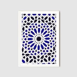 Moroccan Zellige Art  Print - Geometric Blue and White Tile Design - Islamic Pattern Wall Decor - Moroccan Wall Art