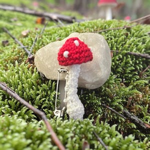 Micro crochet Whimsical mushroom core handmade pin