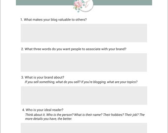 Blog Branding Worksheet | Name Your Blog Toolkit (Digital Download)
