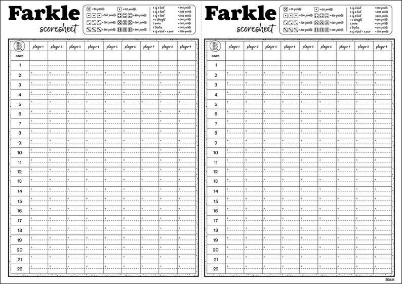 Farkle Scoresheet Printable Downloadable A4, A5 - Etsy