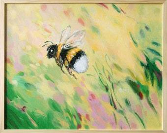 Happy flying bumblebee painting 52x42 cm - jolugaart