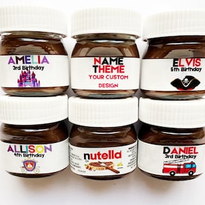Custom Birthday Party Favors • Mini Nutella Favors • Personalized Birthday Favors • Custom Party Favors • Personalized Mini Jar Favors