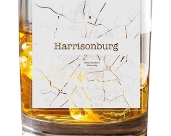 Harrisonburg College Town City Map Whiskey Glass Gift (2 Glasses)