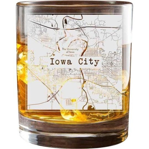 Iowa City College Town City Map Whiskey Glass Gift (2 Glasses)