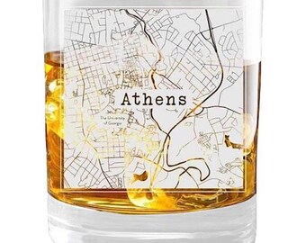 Athens College Town City Map Whiskey Glass Gift (2 Glasses)