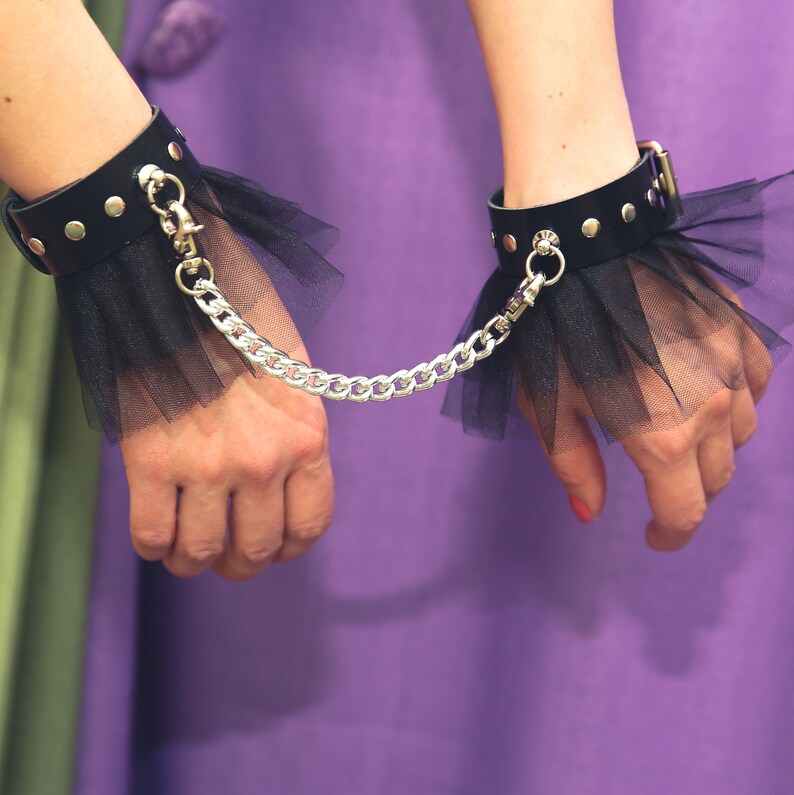 Leather handcuffs with metal rings Halloween Etsy