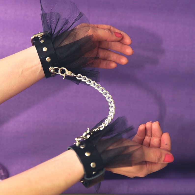 Leather handcuffs with metal rings Halloween Etsy