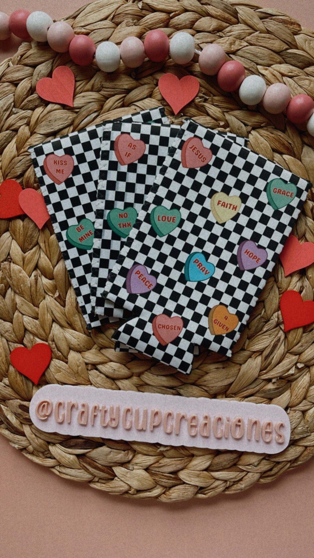 Energy Drink Koozie, Valentine Koozie, Candy Heart Koozie, 16 Oz Koozie