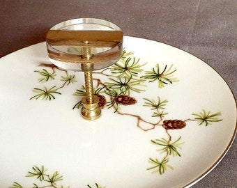 SALE - Royal-Doulton &quot;Thistledown,&quot; Single Tiered Serving Platter/Cake Stand/Cupcake/Tidbit Tray with Designer Gold and Lucite Handle.
