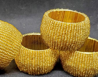 Pier 1 Golden Glass, Hand Beaded Napkin Rings - Set of Four (4)