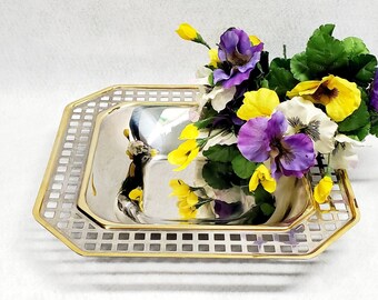 Half Off!  INOXPRAN Linea Orchidea, Italy.  Stainless Steel and 24K Gold Large Serving Tray