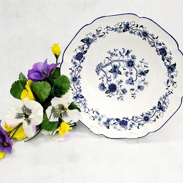 F. W. Woolworth's Blue Onion Flowers & Leaves 9" Round Vegetable Bowl