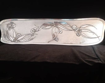 HALF OFF! Don Sheil - Australia, Aluminum Art Nouveau Thistle Design  Bread Plate Serving Tray.  Signed by the artist.