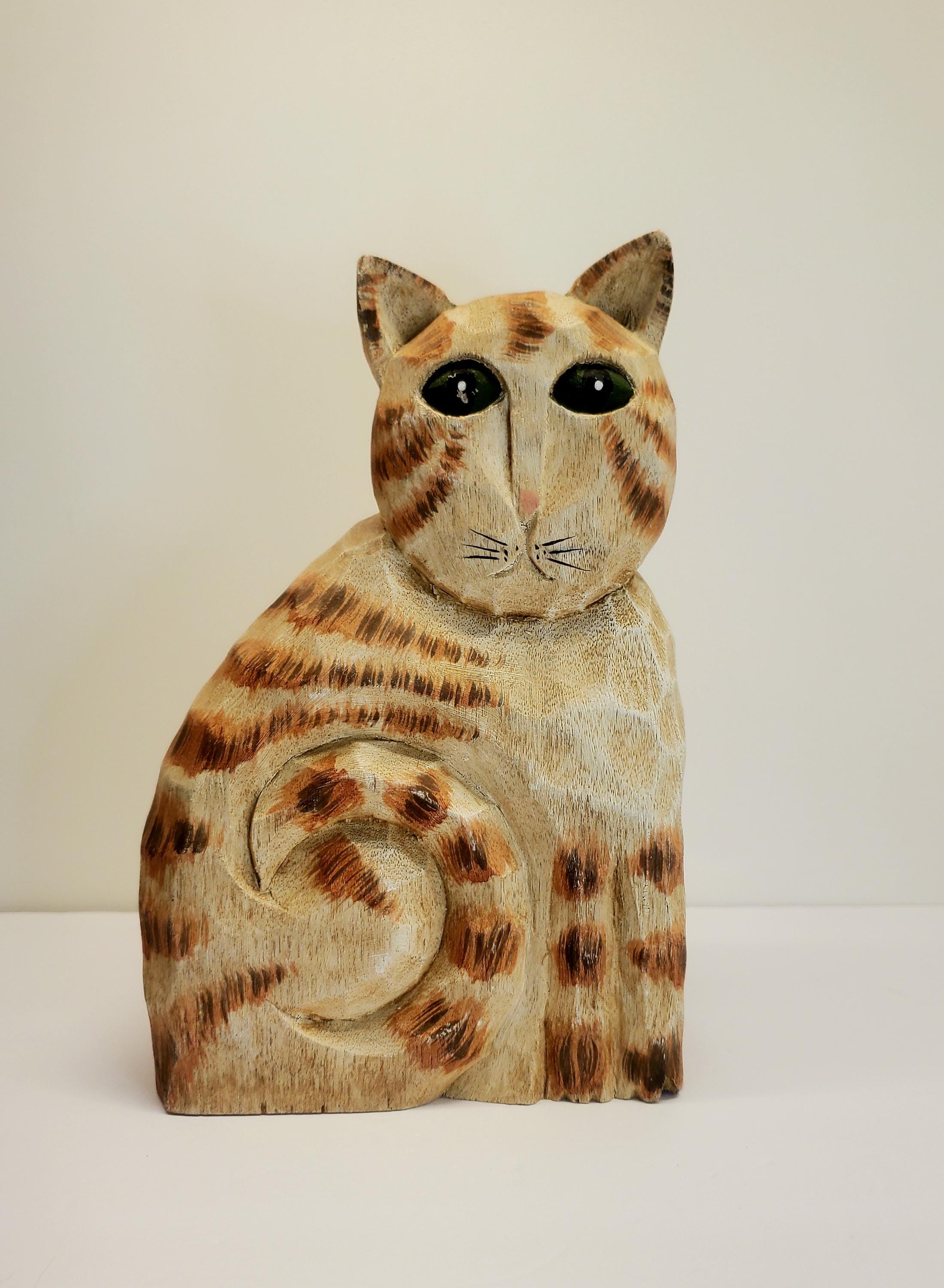 Vintage James Haddon Hand Carved Wood Cat Figurine - Etsy