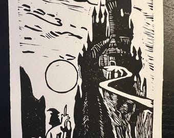 Fantasy Castle Linocut Print