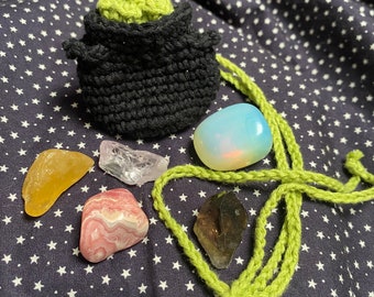 Cauldron Crystal Necklace Pouch | Cauldron Pouch | Medicine Bag | Crochet Cotton Pouch | Dice Bag