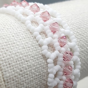 Rose Pink Swarovski Embellished White Bracelet
