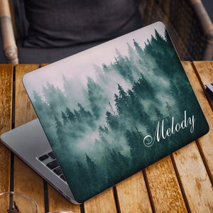 Landscape Laptop Skin Custom Name Initials Vinyl Decal Dell Hp Asus Lenovo Chromebook Acer Laptop Decal Cover Foggy Forest Laptop Sticker