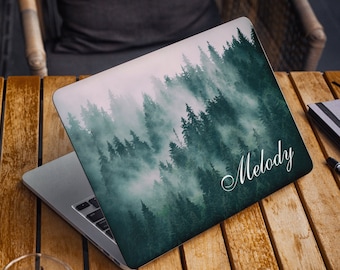 Landscape Laptop Skin Custom Name Initials Vinyl Decal Dell Hp Asus Lenovo Chromebook Acer Laptop Decal Cover Foggy Forest Laptop Sticker