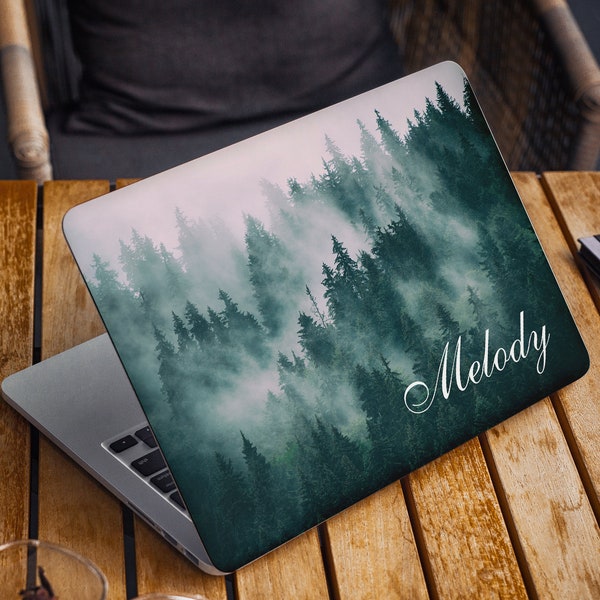 Landschap Laptop Skin Aangepaste Naam Initialen Vinyl Decal Dell HP Asus Lenovo Chromebook Acer Laptop Decal Cover Foggy Forest Laptop Sticker