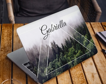Landscape Laptop Skin Custom Name Initials Vinyl Decal Dell Hp Lenovo Asus Chromebook Acer Laptop Decal Cover Foggy Forest Laptop Sticker
