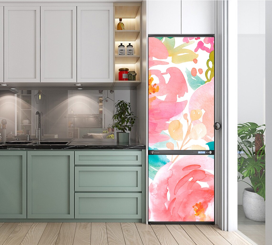 Refrigerator Pattern Flowers Vinyl Skins for Fridge Floral Refrigerator ...
