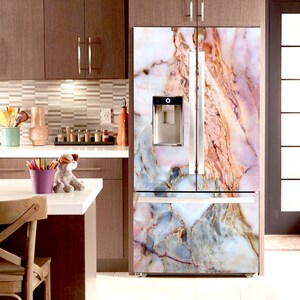 Nevera Azul Oro Rosa Rosa Vinilo Piel para Nevera Mármol Refrigerador Calcomanía Nevera Vinilo Pegatina Cocina Decoración Piel Regalo de bienvenida para ella
