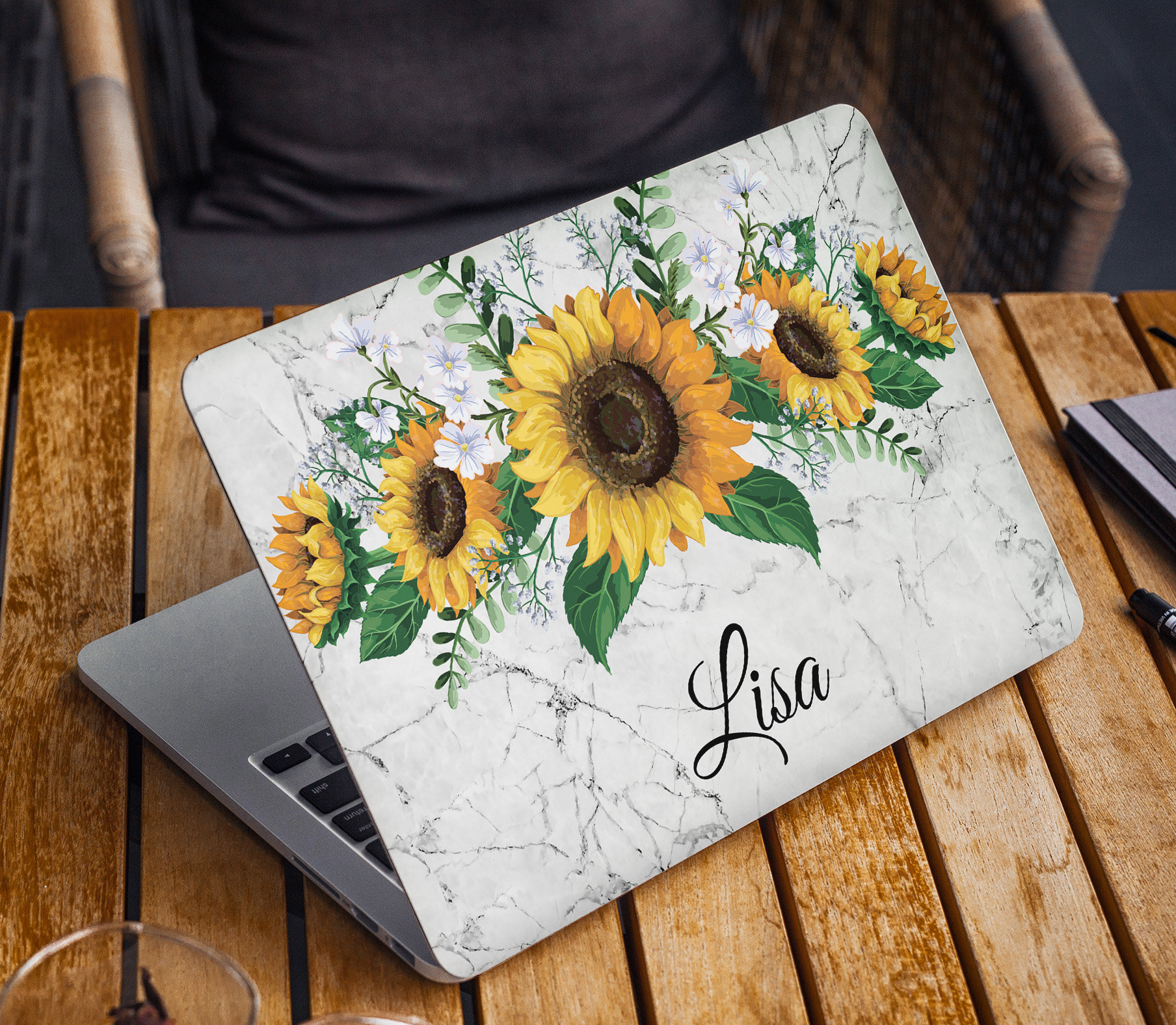 Sunflower Laptop Skin Sticker Name Notebook Vinyl Decal Dell Etsy
