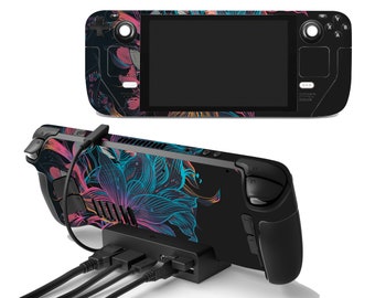 Steam Deck OLED Colorful Flowers Pattern Gaming Steam Deck Vinyl Skin Floral Leaves Valve Console Steam Deck Decal Videogames Steam Deck