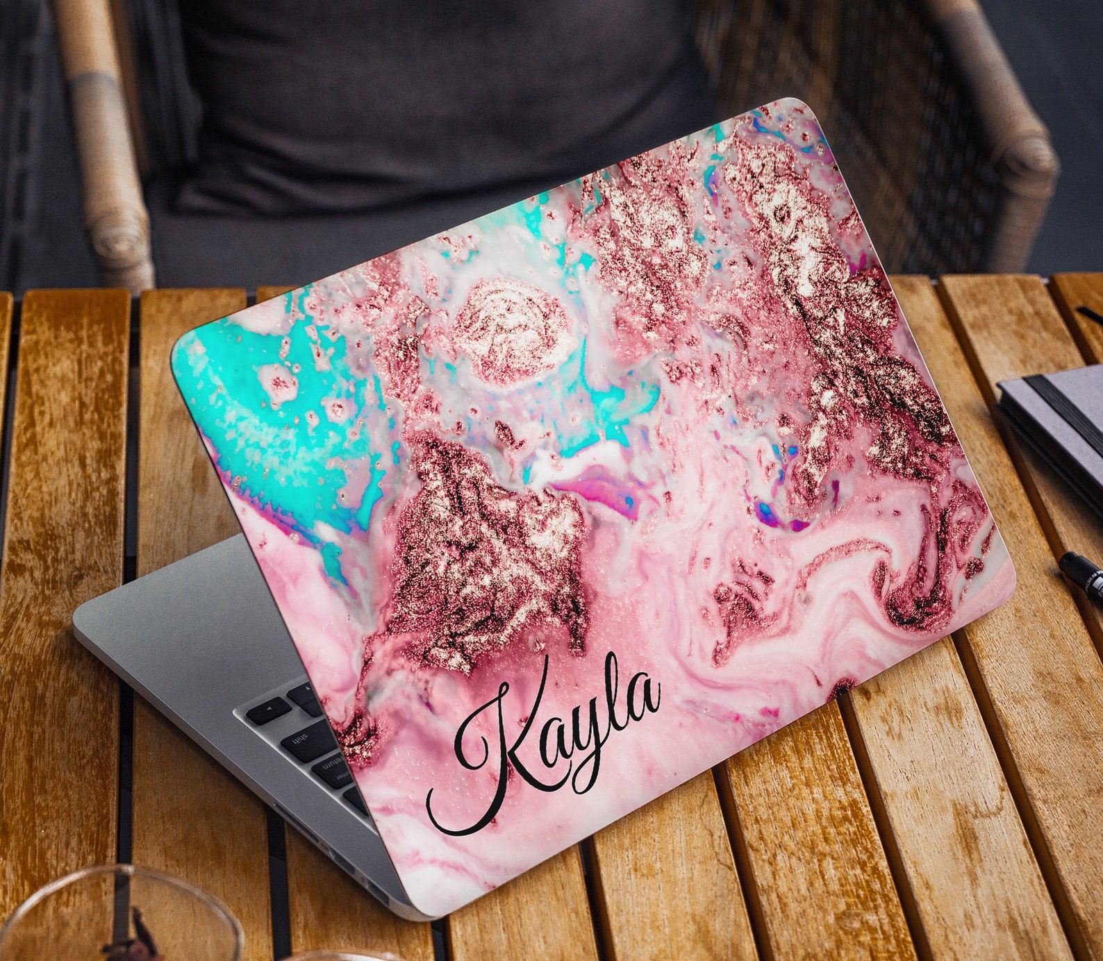 Colorful Marble Laptop Skin Custom Name Initials Vinyl Decal Dell Hp ...