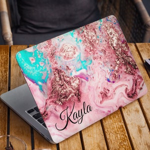 Bunte Marmor Laptop Haut Benutzerdefinierte Namen Initialen Vinyl Aufkleber Dell Hp Lenovo Asus Chromebook Acer Laptop Cover Blau Gold Pink Laptop Sticker