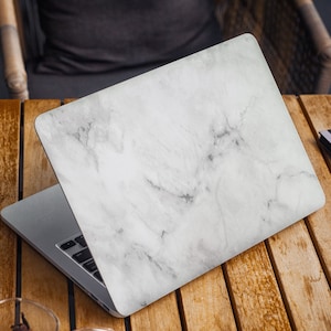 White Marblel Laptop Skin, Macbook Skin, Cracked Marble Silver Computer Decal Sticker Full Coverage Laptop Skin Grey Marble Skin