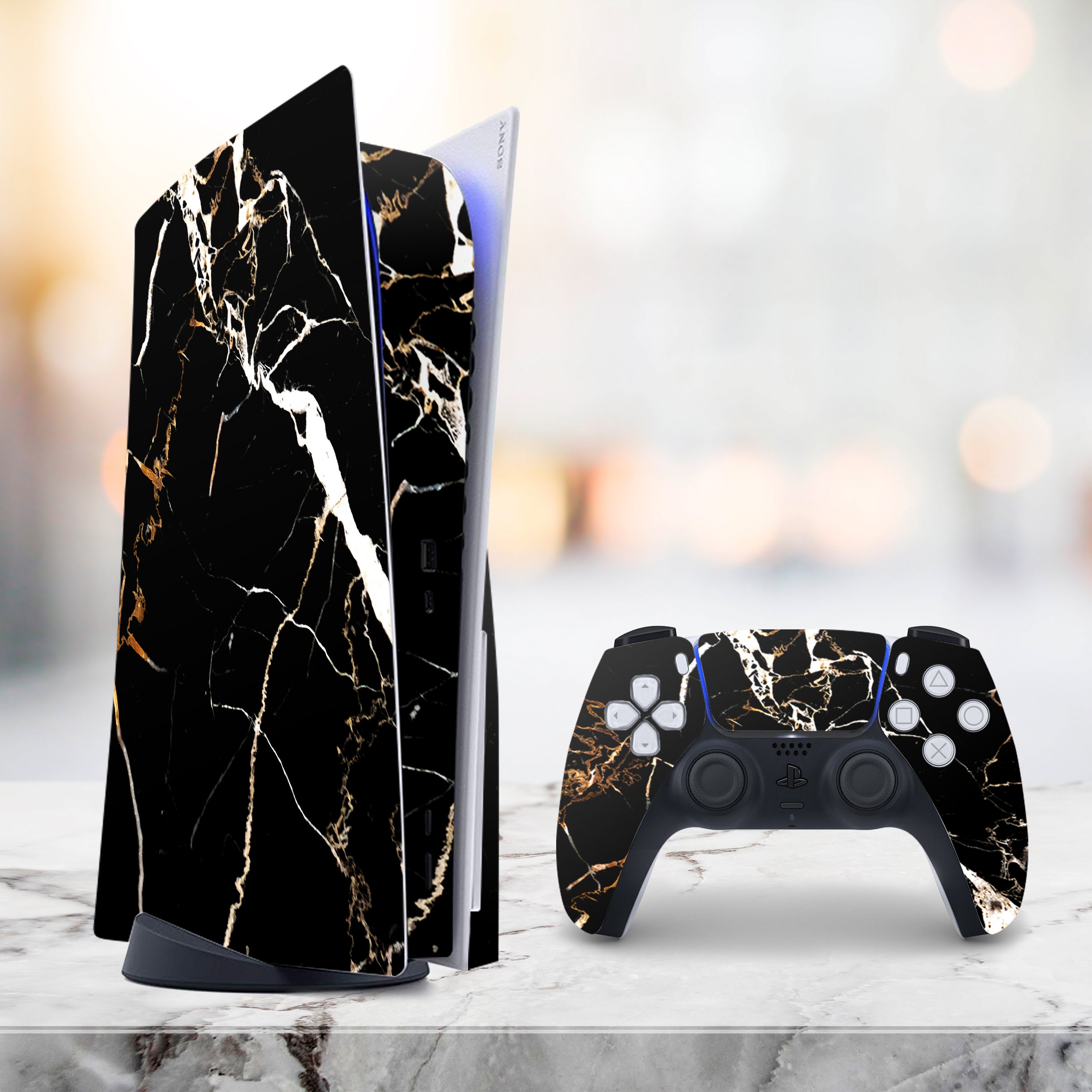 PS5 DualSense Controller Skin Gold Marble Elegance