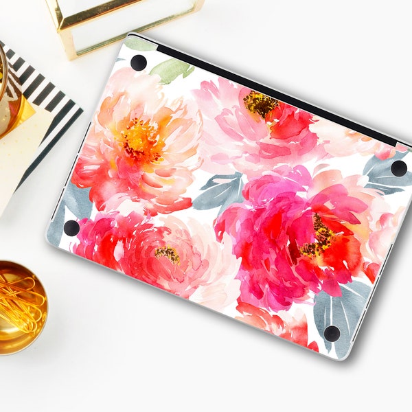 Peonies Pattern Skin Marble MacBook 12" MacBook Pro 15 inch Decal MacBook Pro 13 Touch Bar 2018 Floral Skin MacBook Air 13" Air 11 Stickers