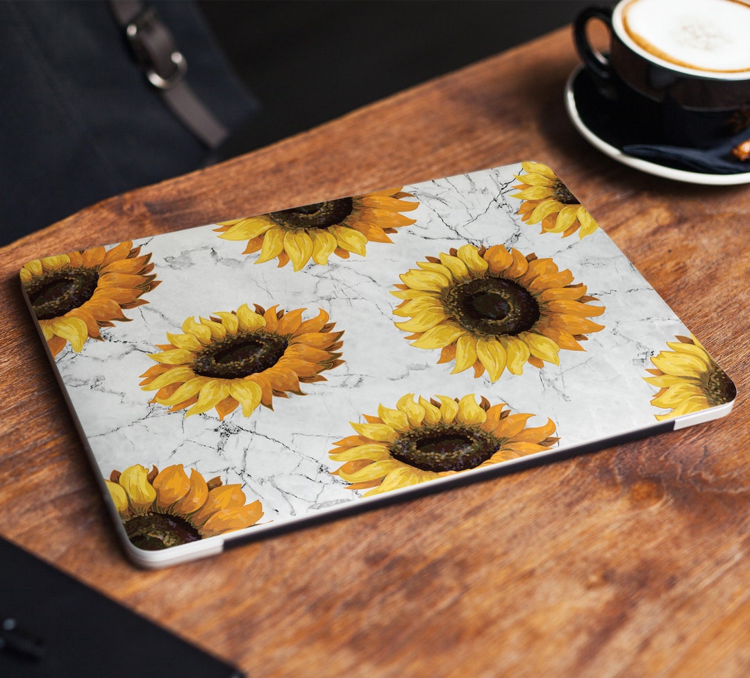Sunflower Laptop Skin White Marble Notebook Vinyl Decal Dell Hp Lenovo ...