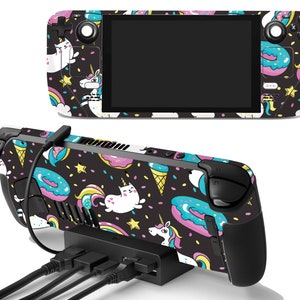 Cute Rainbow Animals Pattern Gaming Steam Deck Vinyl Skin Cartoon Donuts Cats Valve Console Steam Deck Decal Videogames Steam Controller